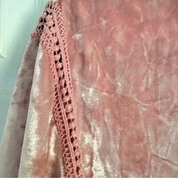 Westport 1962 Shirt Womens XL Pale Pink Crushed Velvet Lace Trim Crochet Fairy - Picture 3 of 12
